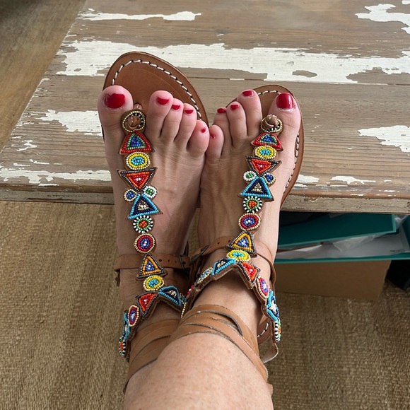 Free People NEW laidback London Tribal hand Beaded Day to Evening Vacay Sandal 🌈 - Picture 10 of 13